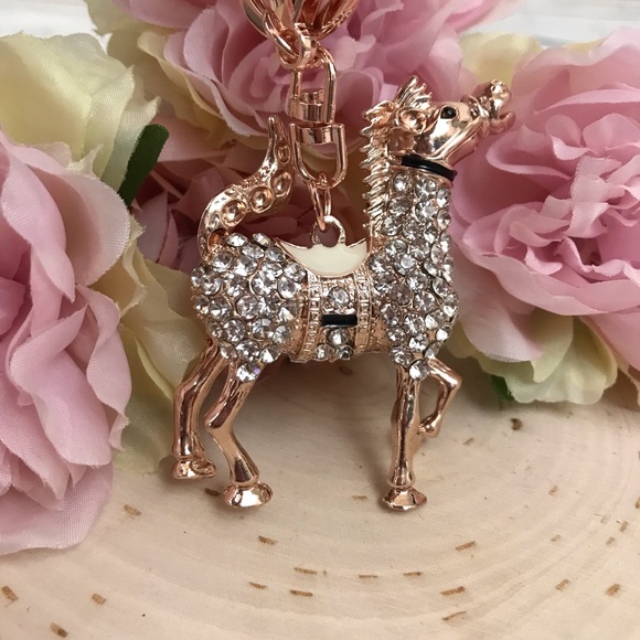 Crystal Filly Horse with Saddle on a Gold Keychain - Picture 5 of 8